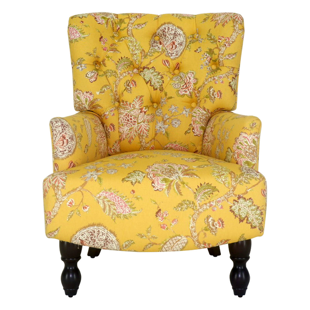 28" Golden Yellow Green And Brown Polyester Blend Toile Arm Chair