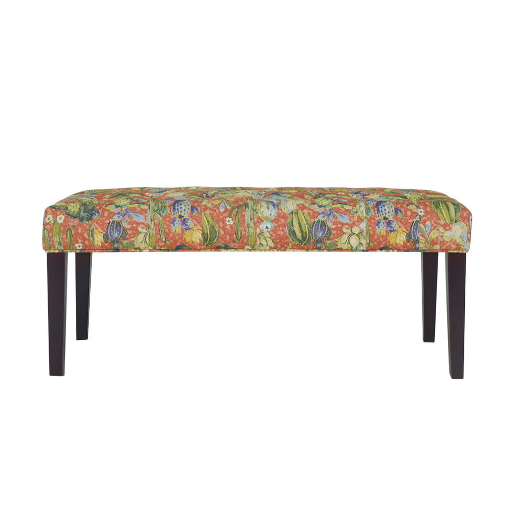 42" Brown And Green Succulent Floral Upholstered Bench