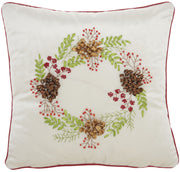 16" X 16" Beige Zippered Handmade Velvet Christmas Wreath Throw Pillow