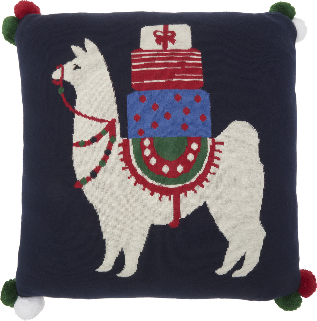 20" X 20" Black White Red Blue And Green Zippered Handmade 100% Cotton Christmas Throw Pillow