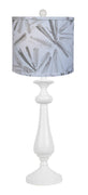 26" White Candlestick Table Lamp With Gray Taupe Abstract Shade