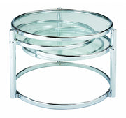 60" Chrome And Clear Glass Round Nested Coffee Tables With Three Shelves