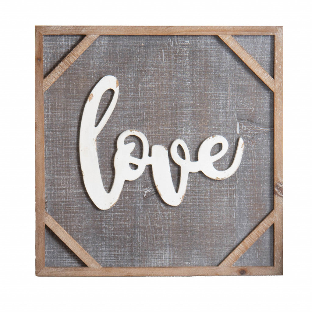 16" Gray And White Rustic Love Wall Decor