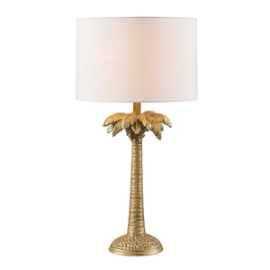 22" Gold Tropical Coconut Tree Table Lamp With White Drum Shade