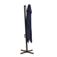 10' Navy Blue Polyester Square Tilt Cantilever Patio Umbrella With Stand