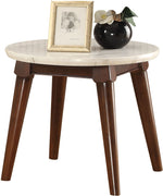 22" Walnut And White Faux Marble Round End Table