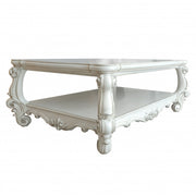 57" Antiqued White Rectangular Coffee Table With Shelf