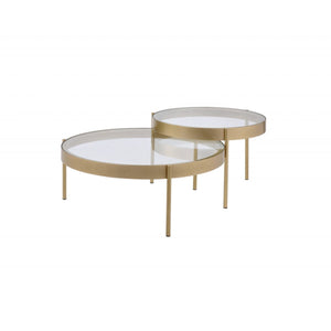 36" Gold And Clear Glass Round Nested Coffee Tables