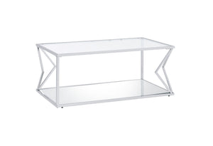 43" Chrome And Clear Glass Rectangular Coffee Table With Shelf