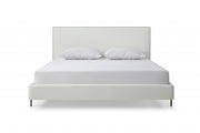 King White Upholstered Faux Leather Bed With USB