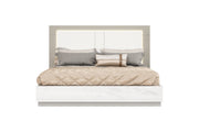 King White and Taupe High Gloss Bed Frame with LED Headboard