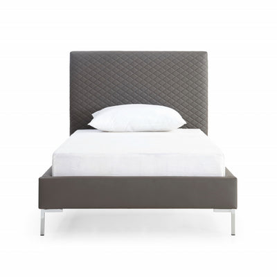 Twin Size Dark Grey Upholstered Faux Leather Bed Frame