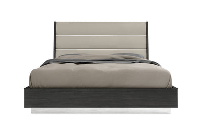 King Dark Grey High Gloss Bed Frame with Faux Leather Headboard