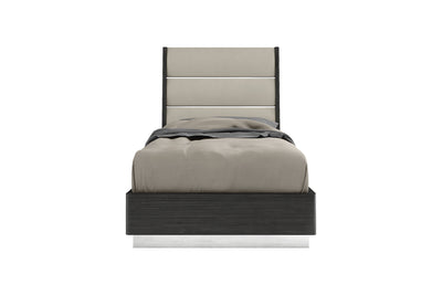 Twin Dark Grey High Gloss Bed Frame with Faux Leather Headboard