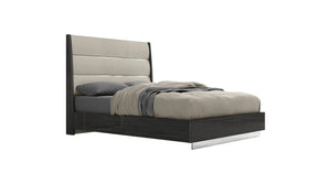 Queen Dark Grey High Gloss Bed Frame with Faux Leather Headboard