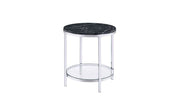 25" Chrome And Black Faux Marble And Metal Round End Table With Shelf