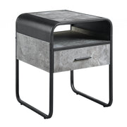 22" Black And Concrete Gray Manufactured Wood And Metal Square End Table With Drawer And Shelf