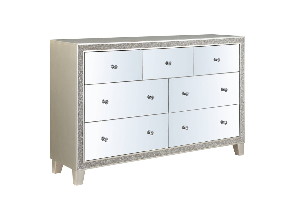 63" Mirrored And Champagne Solid Wood Mirrored Multi Drawer Triple Dresser