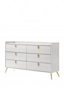 58" White and Gold Six Drawer Double Dresser