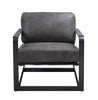 28" Gray Black Top Grain Leather And Steel Solid Color Arm Chair