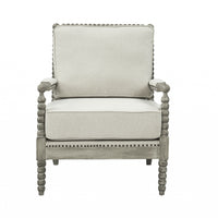 35" Beige Linen And Gray Oak Solid Color Club Chair