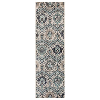 10' Runner Ivory Blue And Gray Floral Stain Resistant Runner Rug