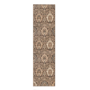 10' Ivory Beige And Light Blue Floral Stain Resistant Runner Rug