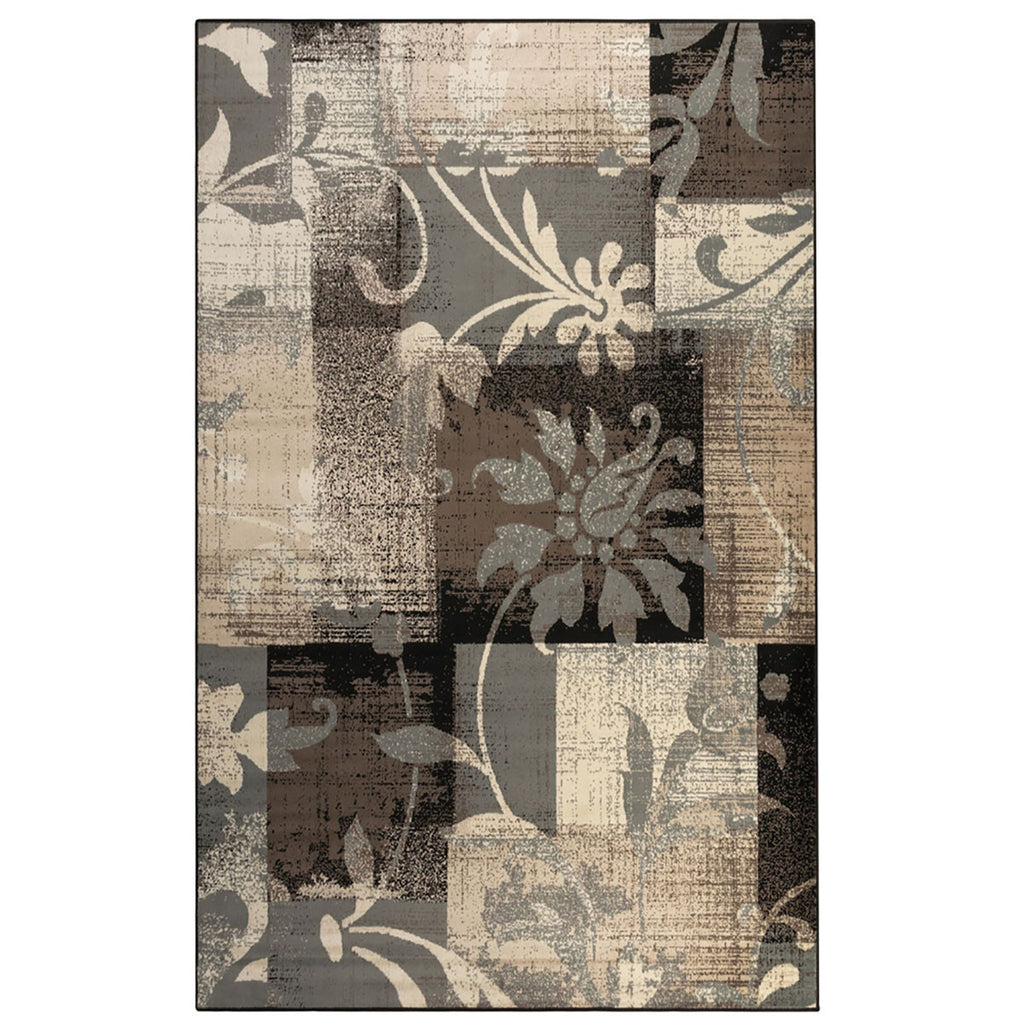 7' X 9' Beige And Gray Floral Power Loom Distressed Stain Resistant Area Rug