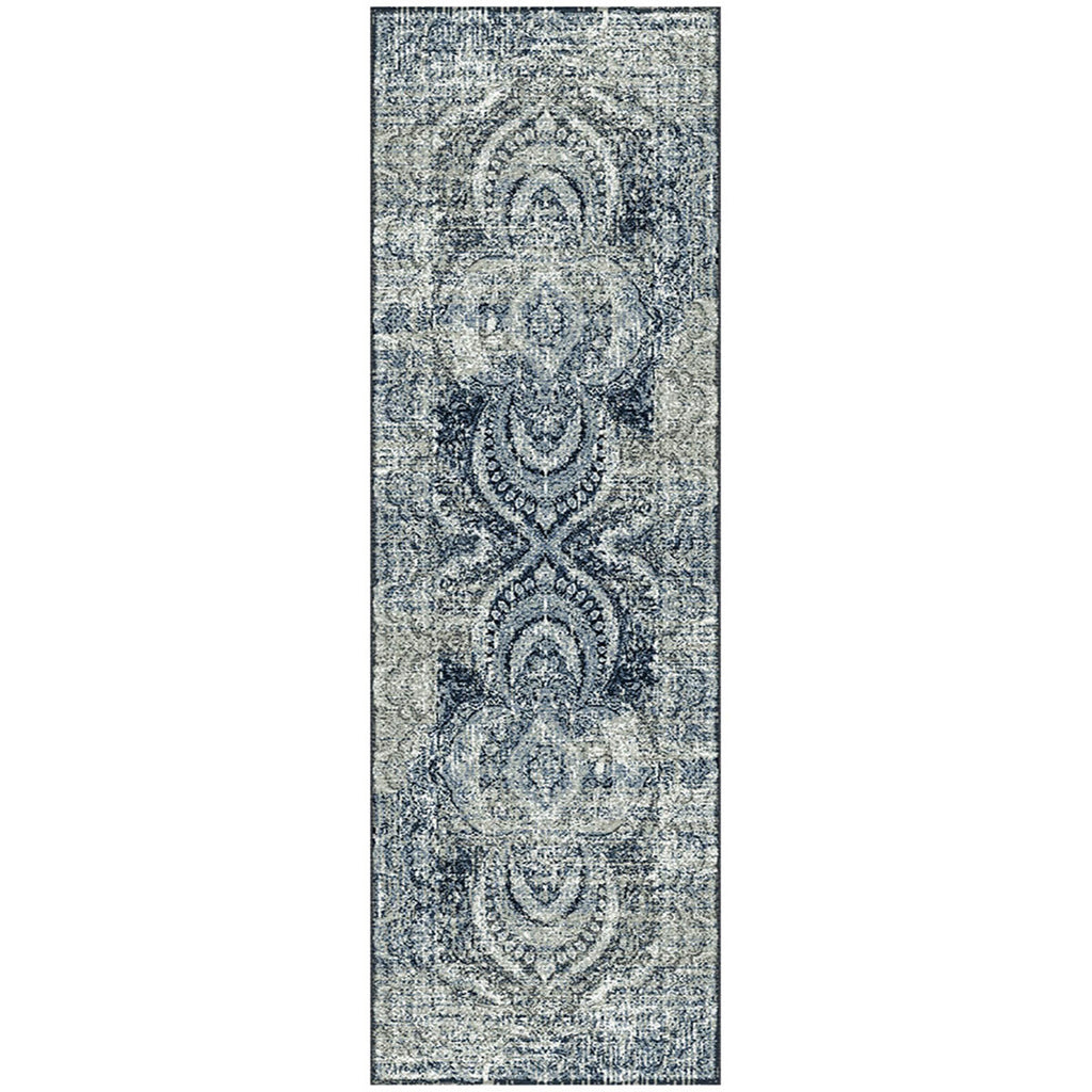 8' Taupe Abstract Power Loom Distressed Stain Resistant Runner Rug