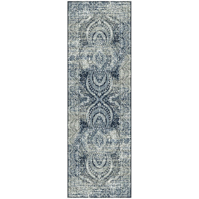 8' Taupe Abstract Power Loom Distressed Stain Resistant Runner Rug