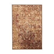 2' X 3' Maroon And Gold Abstract Power Loom Distressed Stain Resistant Area Rug