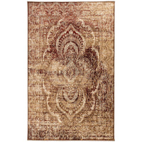 5' X 8' Maroon And Gold Abstract Power Loom Distressed Stain Resistant Area Rug