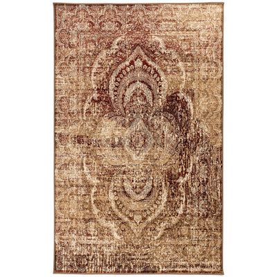 8' X 10' Maroon And Gold Abstract Power Loom Distressed Stain Resistant Area Rug