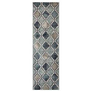 10' Deep Royal Quatrefoil Power Loom Distressed Stain Resistant Runner Rug