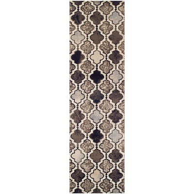 12' Ivory Quatrefoil Power Loom Distressed Stain Resistant Runner Rug