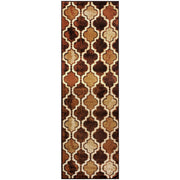 8' Coffee Quatrefoil Power Loom Distressed Stain Resistant Runner Rug