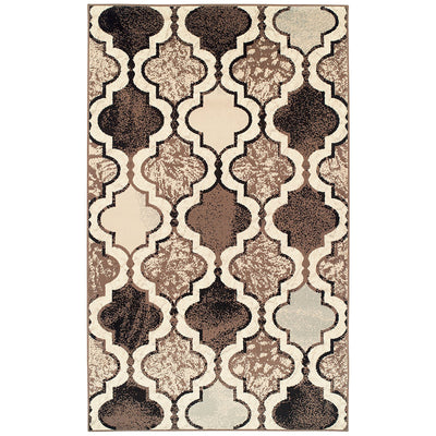 4' X 6' Ivory Quatrefoil Power Loom Distressed Stain Resistant Area Rug