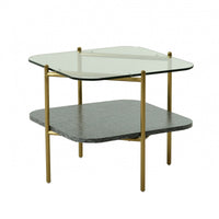 20" Gold And Clear Glass And Metal Square End Table With Shelf