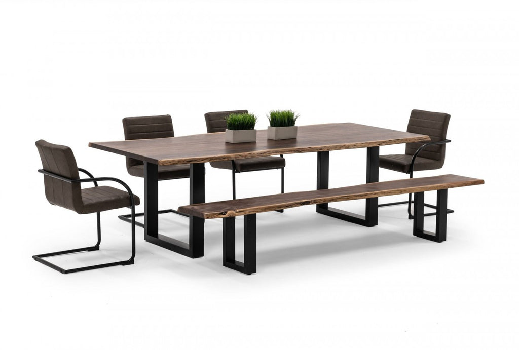 102" Acacia And Black Rectangular Solid Wood And Metal Dining Table