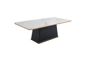 94" White Ceramic Faux Marble And Black Rectangular Dining Table