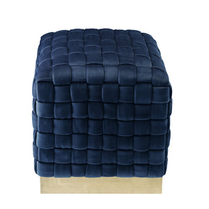 17" Navy Blue Velvet And Gold Ottoman