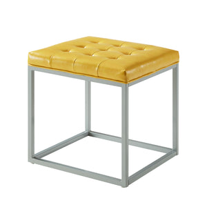 18" Yellow Faux Leather And Gray Cube Ottoman