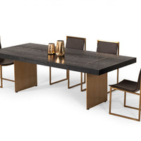 95" Dark Brown And Brass Rectangular Manufactured Wood And Metal Dining Table