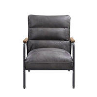 26" Gray Top Grain Leather And Steel Solid Color Arm Chair