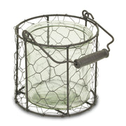 5.25" Brown and Clear Wire Basket and Glass Jar