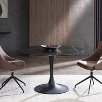 Black Marble Look Glass and Ceramic Pedestal Round Dining Table