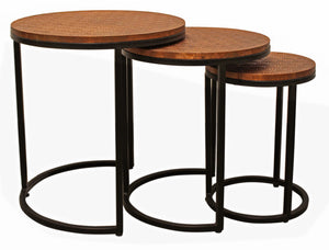 Set Of Three 19" Black And Copper Round Nested Tables