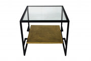 22" Bronze And Clear Glass And Iron Square End Table With Shelf