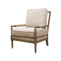 25" Ivory Cushion And Natural Beaded Arm Chair