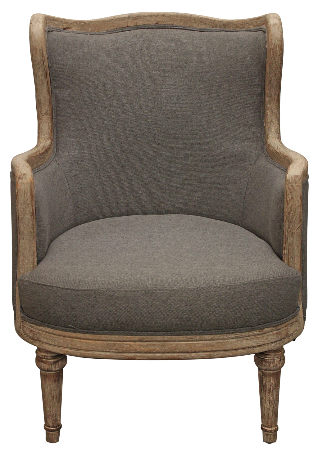 26" Gray Linen And Natural Solid Color Arm Chair